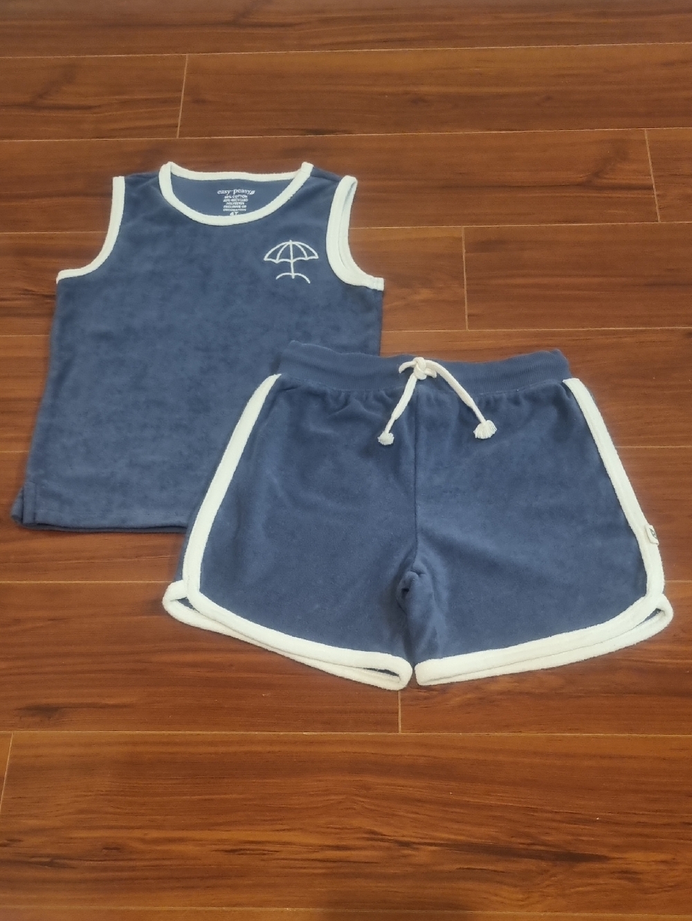EASY-PEASY Toddler Loop Terry Cloth Tank Top & Shorts Set Blue Size 4T